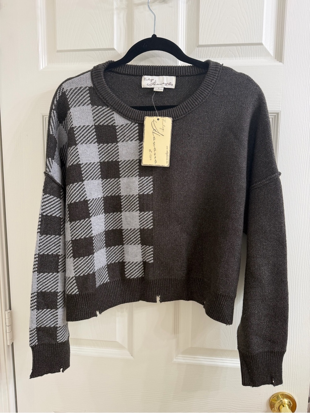 Vintage Havana Gray Checked Crewneck Sweater Size S